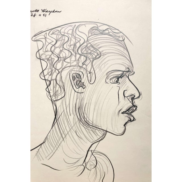 A Handsome Mid-Century Modern Portrait of a Black Male Model in Profile by Noted Chicago Artist, Harold Haydon For Sale - Image 4 of 7
