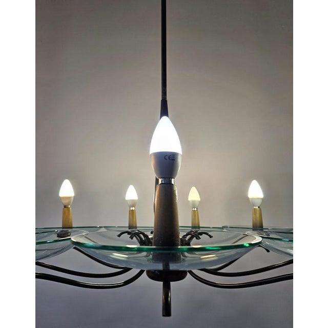 Large Mid-Century Brass Chandelier in style of Pietro Chiesa, 1950s For Sale - Image 6 of 12