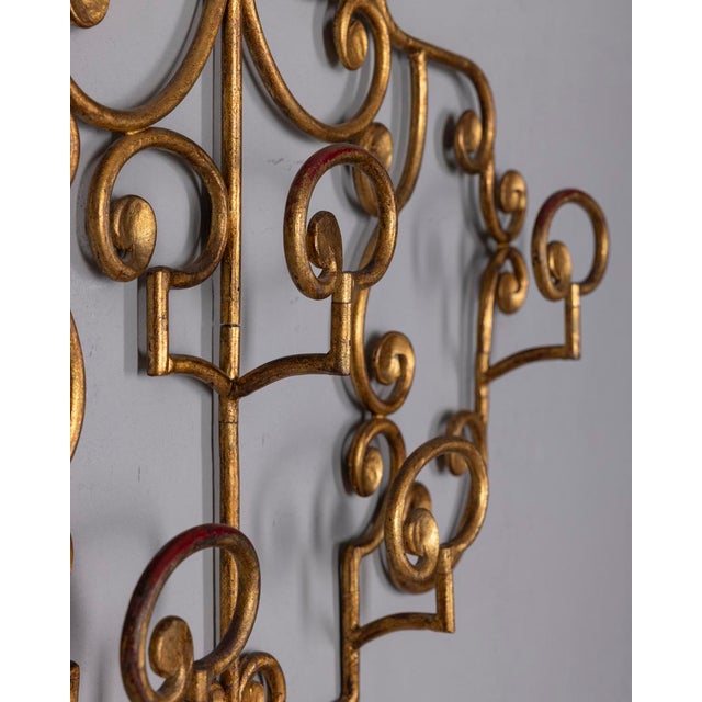Vintage Italian Wall Coat Rack in Gilt Wrought Iron, 1950s For Sale - Image 9 of 14