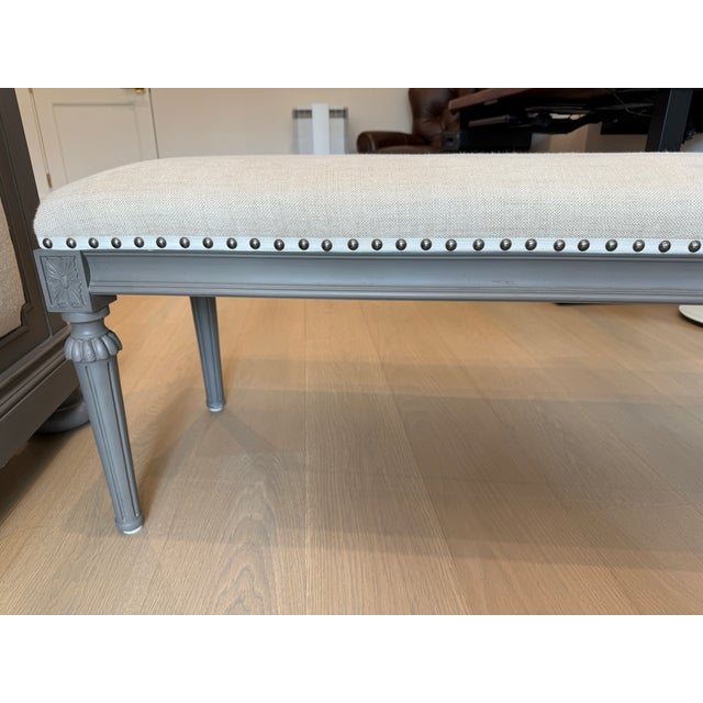 Restoration Hardware Maison End of Bed Bench - Antiqued Graphite With Sand Belgian Linen For Sale - Image 9 of 10