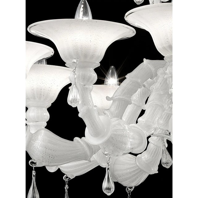 Early 21st Century Traditional White Venetian Murano Glass Ca Rezzonico Chandelier with Transparent Accents by Simoeng for Simoeng For Sale - Image 5 of 7