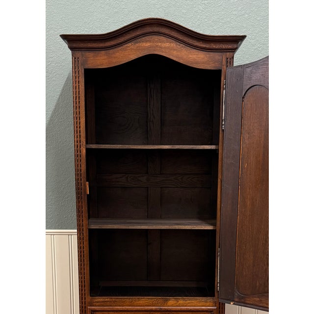 Antique French Louis XV Style Armoire Linen Cabinet Chest Bonnetiere Oak For Sale - Image 10 of 17