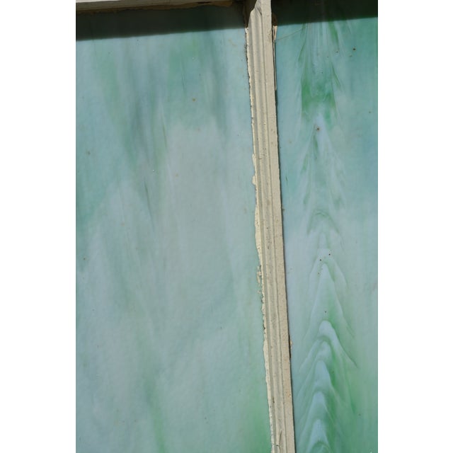 Vintage Large Green Blue & White Slag Glass 6 Pane Window Panel From Va Church For Sale - Image 13 of 18