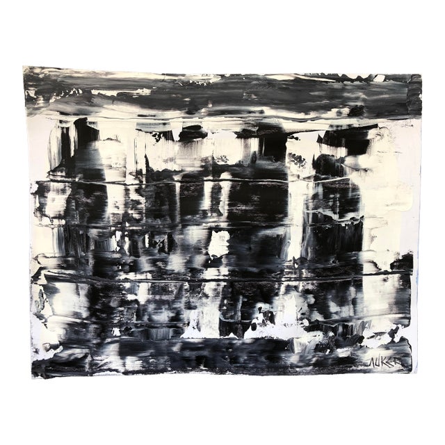 Contemporary Original Abstract in Black and White Painting by CL Auker, “Pedestrians” For Sale