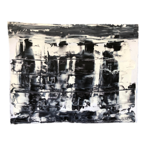 Contemporary Original Abstract in Black and White Painting by CL Auker, “Pedestrians”