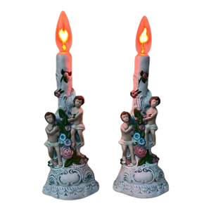 1980s ( Set of 2 ) Porcelain Figural Hand Painted Lamps