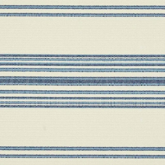 Schumacher Solana Stripe Indoor & Outdoor Fabric in Navy For Sale