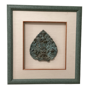 Early 20th Century Bronze Wall Hanging Plaque Matted on Silk and Framed