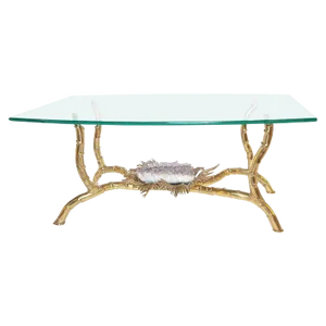 1970s Hollywood Regency Jacques Duval Brasseur Style Brass Coffee Table