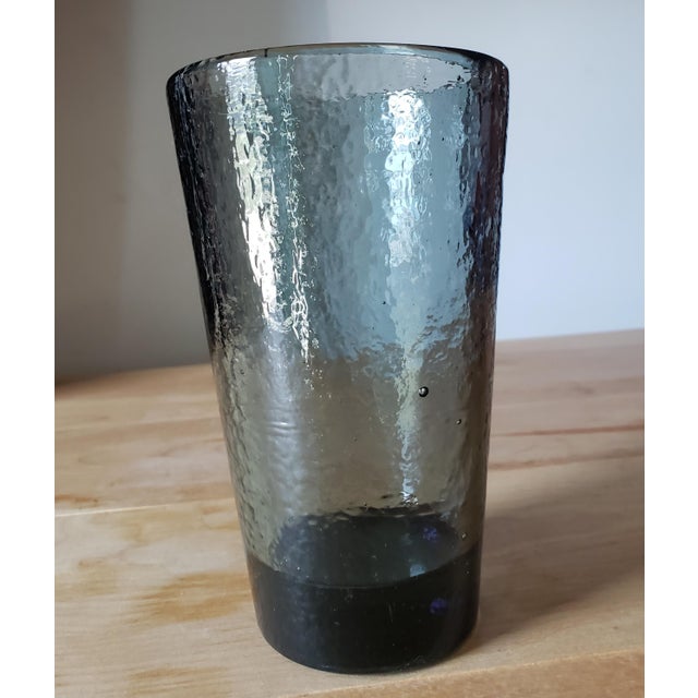 Vintage Cobalt Green Recycled Glass Tumbler – 1990s Handmade Art Glass | Coastal Barware For Sale - Image 4 of 6