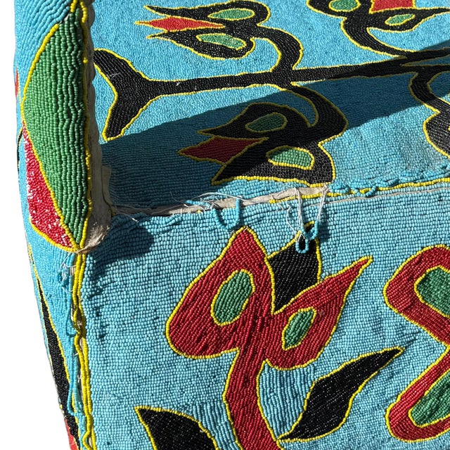 African Yoruba Royal Hand Beaded Tribal Arm Chair With Floral Motif For Sale In Portland, OR - Image 6 of 10
