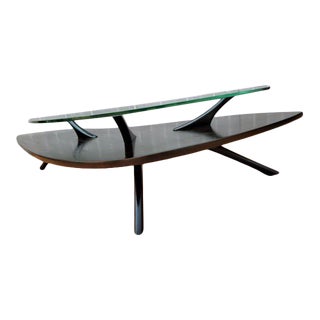 Atomic Boomerang Vladimir Kagan Style Two Tier Kidney Shape Coffee Table For Sale