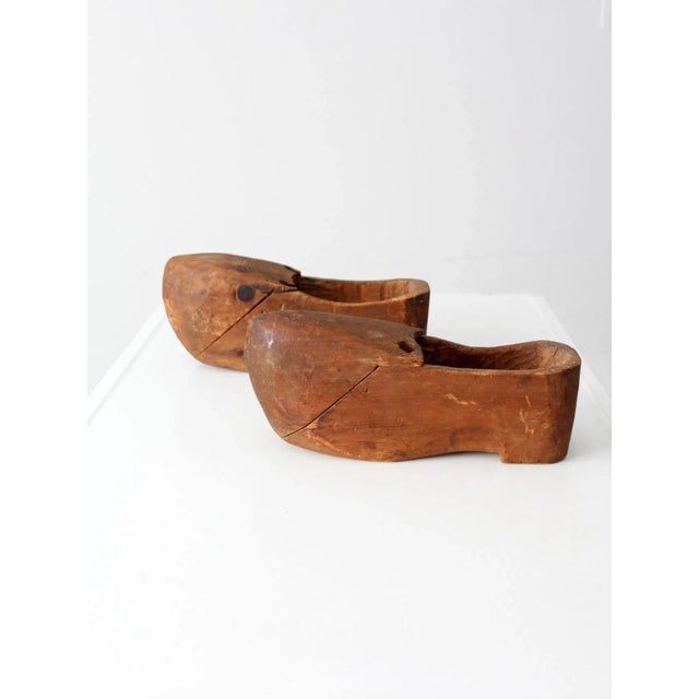 Farmhouse Antique Primitive Wooden Clogs For Sale - Image 3 of 12