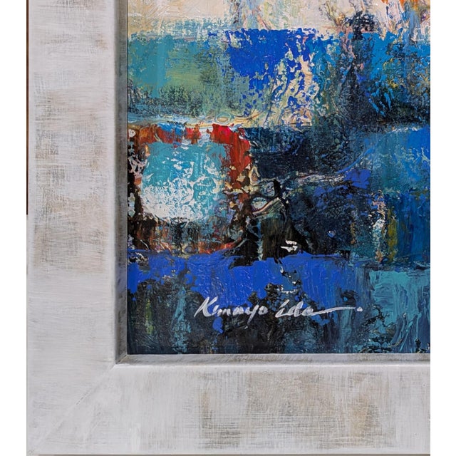 2020s Square Hand Finished Framed Textured Blue and White Abstract Art on Canvas For Sale - Image 5 of 6