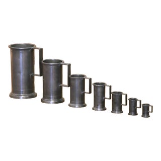 Late 20th Century French Graduated Pewter Measures With Handles, Set of 7 For Sale