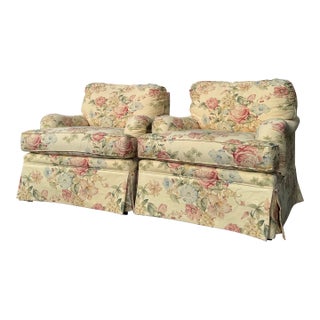 Pair of Thomasville Floral Overstuffed Lounge Chairs For Sale
