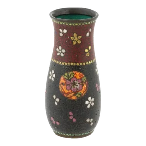 Antique Early Meiji Japanese Cloisonne Enamel Translucent Floral Red Vase