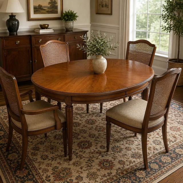 Traditional Vintage Traditional Oval Dining Table With Bookmatched Walnut Veneer Top For Sale - Image 3 of 12