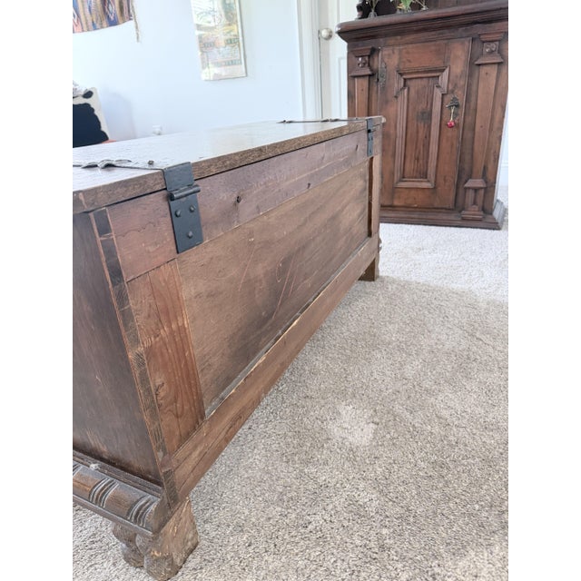 17th-Century Swiss, Renaissance Carved Oak Blanket Chest Replica From 1930s Strapwork Panels, Gadrooned Base, Lion Paw Feet For Sale - Image 9 of 9