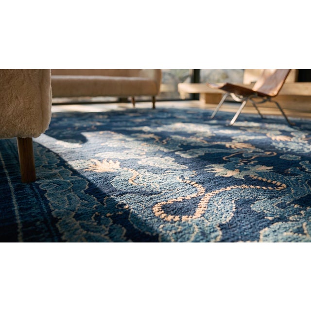 Navy Blue 1920s Blue Navy Dragon Antique Chinese Peking Rug 7' X 10' Handknotted Wool Carpet For Sale - Image 8 of 9