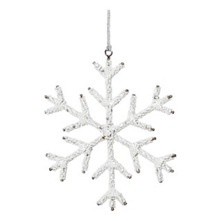 Beaded Snowflake Ornaments, Set of 12, White, 6" For Sale