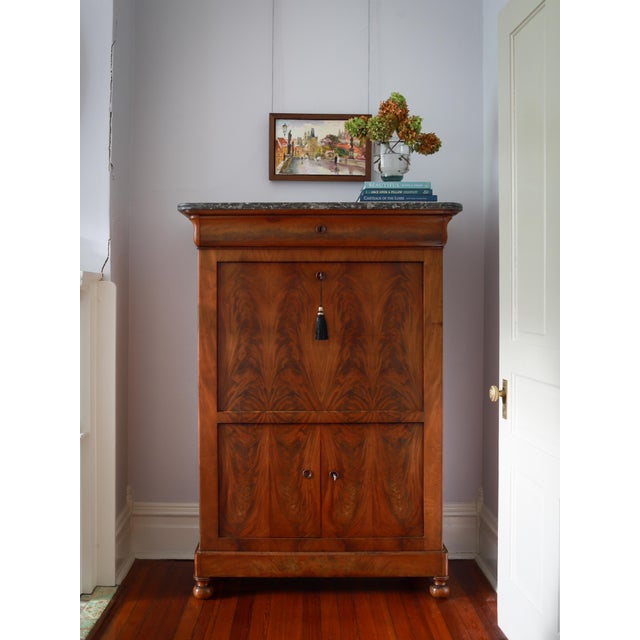 19th C French Louis Philippe Secretary Desk, Secretaire À Abattant With Black Marble Top For Sale - Image 10 of 18