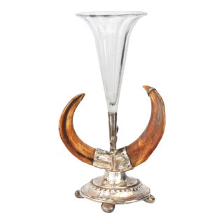 Victorian Natural Stag Horn & Silverplate Vase For Sale