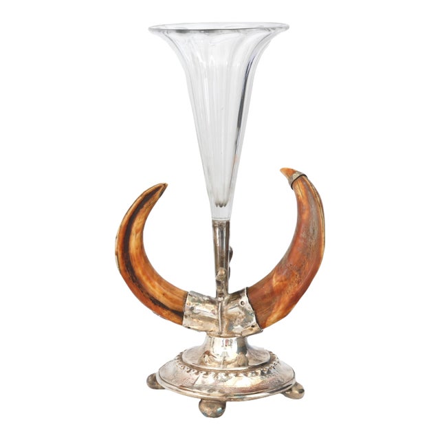 Victorian Natural Stag Horn & Silverplate Vase For Sale