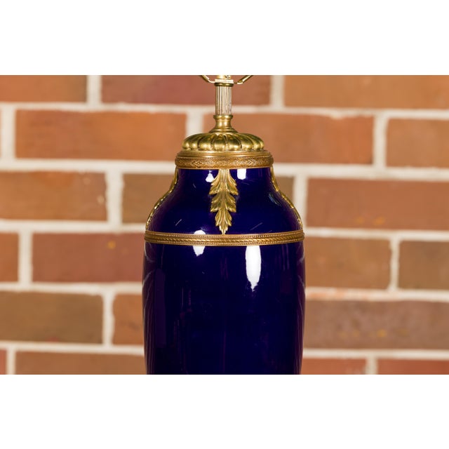 19th Century French Blue Cobalt Vase Made into a Table Lamp on Lucite For Sale - Image 11 of 12