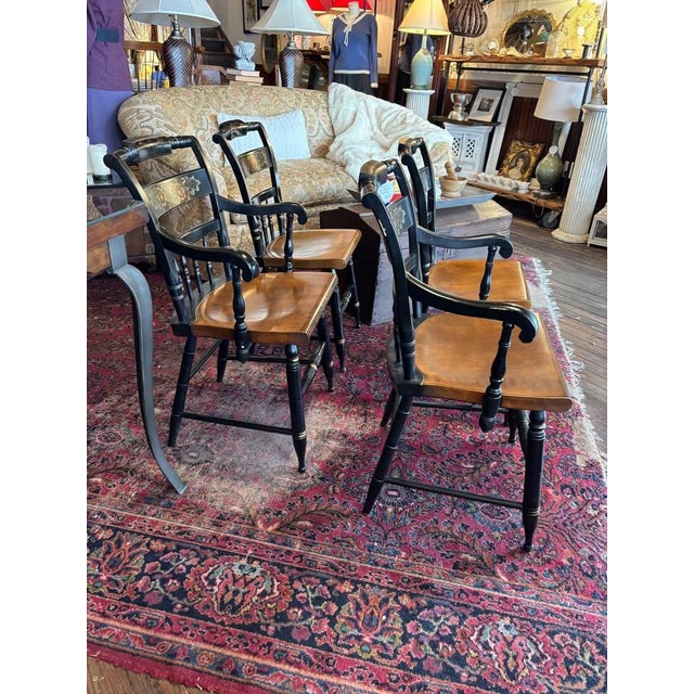 1990s Set of 4 L. Hitchcock Stenciled Back Wood Dining Chairs For Sale - Image 4 of 6