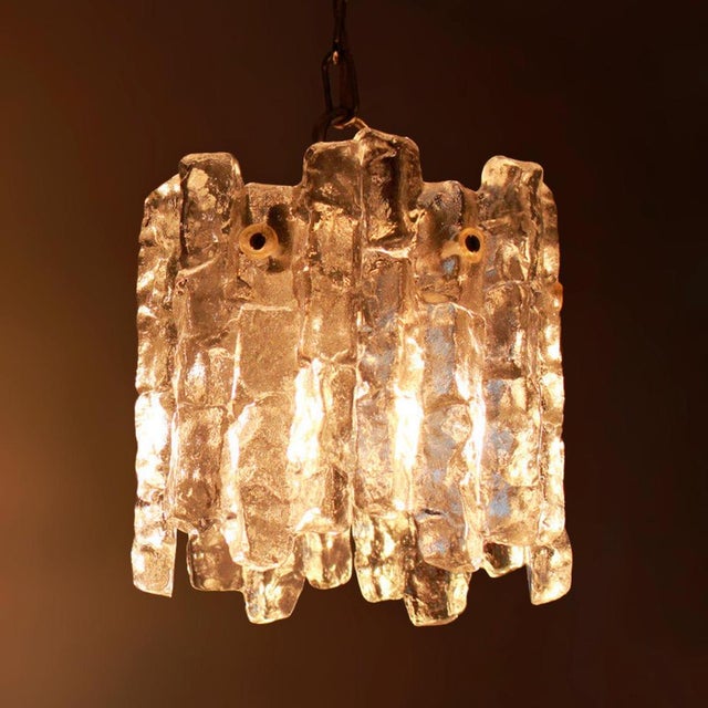 Silver Vintage Ice Glass Pendant Lamp by Kalmar for J.T. Kalmar, Austria, 1960s For Sale - Image 8 of 9