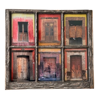 Rustic Six-Pane Window Frame Displaying "San Miguel Doors" Photography by Andrew Butler For Sale