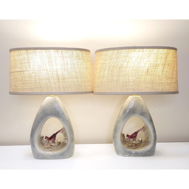 Vintage Red Robin Porcelain Lamps With Shades a Pair Chairish