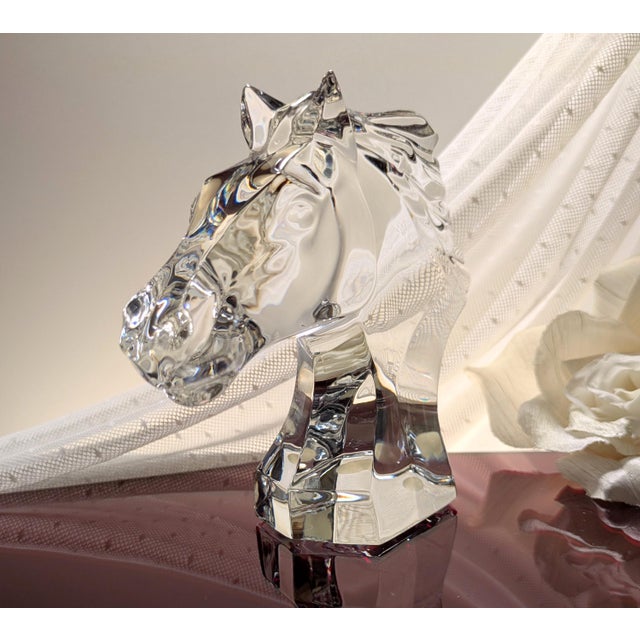 Contemporary Baccarat Crystal Horse's Head Paperweight/Figurine For Sale - Image 3 of 9