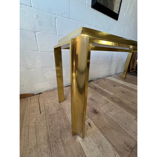 Brass 1970s Sculptural Brass-Tone Aluminum and Smoked Glass Console Table For Sale - Image 8 of 9