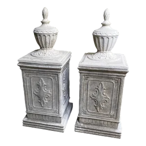 Vintage French Style Garden Plinths With Toppers - Set of 2