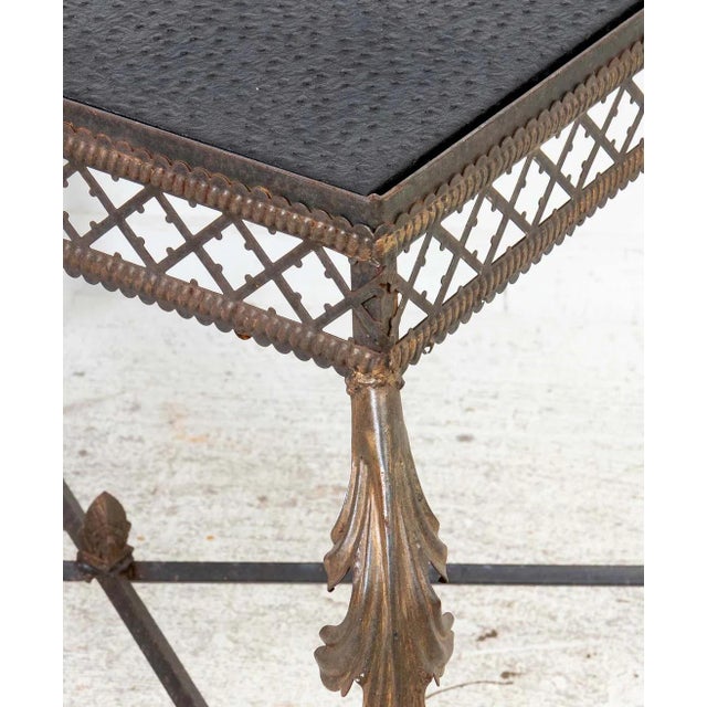 Metal Custom Iron Table With Faux Leather Top For Sale - Image 7 of 10
