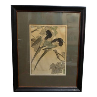 Antique Japanese Block Print From Keinen’s Flower-and-Bird Painting Manual For Sale