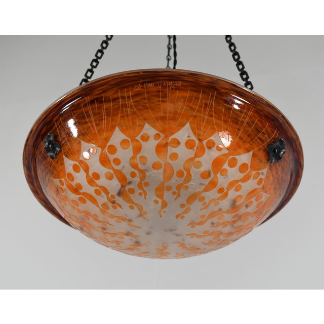 French Art Deco Pendant Light by Le Verre Francais Schneider - 1925 Cameo Chandelier France For Sale - Image 9 of 11