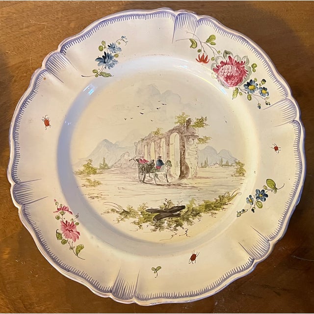 Antique 18th Century French Veuve Perrin Faience Landscape Plates With Ruins and Windmill - A Pair For Sale In New York - Image 6 of 11