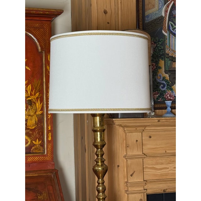 1960s Hollywood Regency Brass Floor Lamp with Shade For Sale - Image 12 of 14