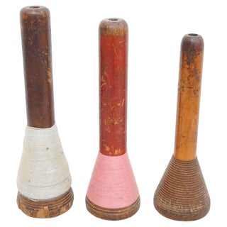 Rustic Wooden Spools of Thread, 1930s, Set of 3 For Sale