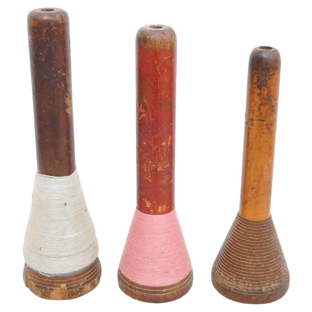 Rustic Wooden Spools of Thread, 1930s, Set of 3 For Sale
