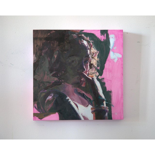 Contemporary Find A Balance by Elena Burykina | Oil on panel Portrait of a woman with a contemplative expression. For Sale - Image 3 of 3