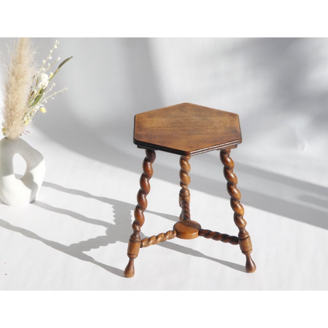 Rustic Antique Rustic Farmhouse Hexagon Wooden Barley Twist Plant Stand, 1920s For Sale - Image 3 of 9