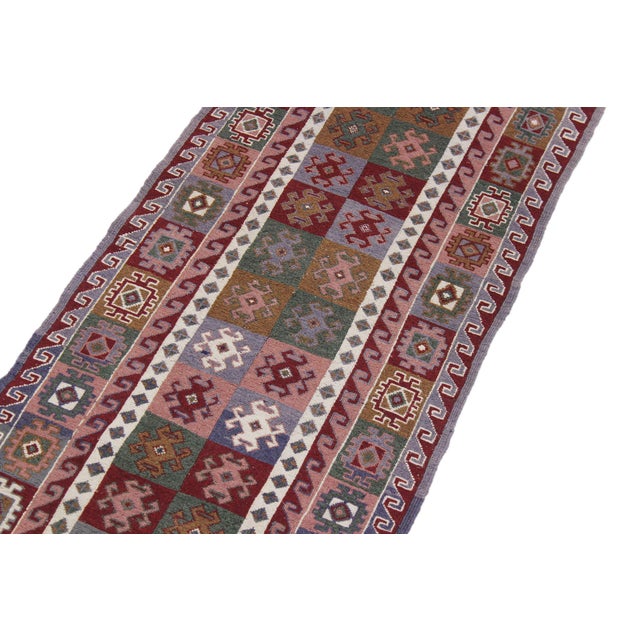 Burgundy Rustic Soumak Red/Gray Wool Runner Rug- 2'4'' X 11'7'' For Sale - Image 8 of 10