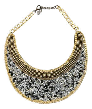 Vintage Beaded Statement Bib Collar Necklace, Circa 1990s