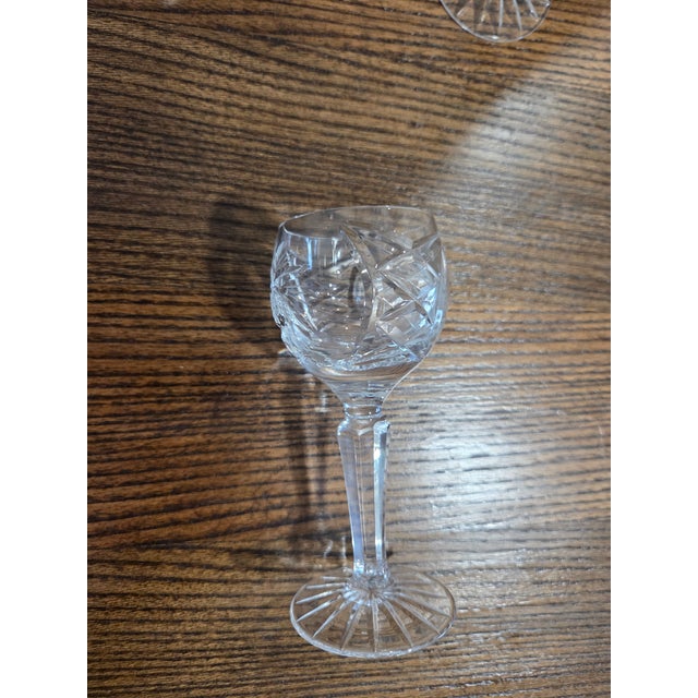 Mid 20th Century Vintage American Brilliant Style Cut Crystal Cordial Glass With Starburst Base & Hexagonal Stem - Set of 4 For Sale - Image 5 of 11