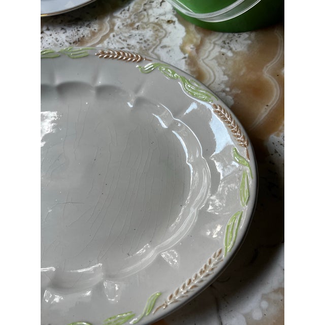 1970s 1970s White Ceramic Oval Platter With Wheat Details on Rim For Sale - Image 5 of 8