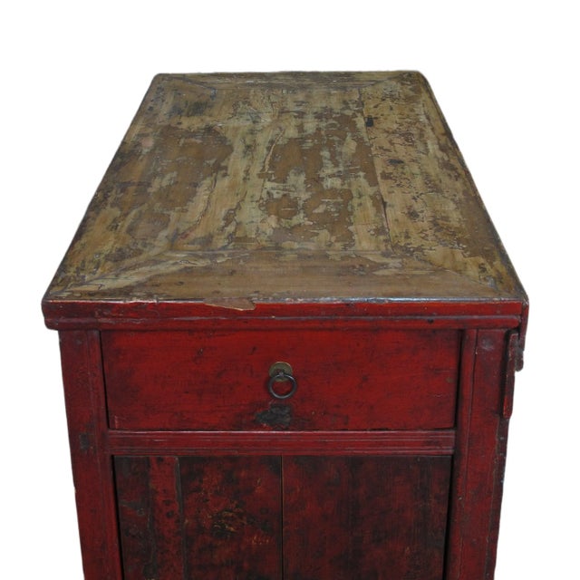 Wood Late 19th Century Hand Painted Circle of Mystic Bird Antique Gansu Tibetan Cabinet 2 For Sale - Image 7 of 10